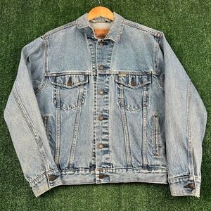 VTG Levi Strauss Signature Jacket Men's Small Blue Denim Cotton Trucker Coat Y2K